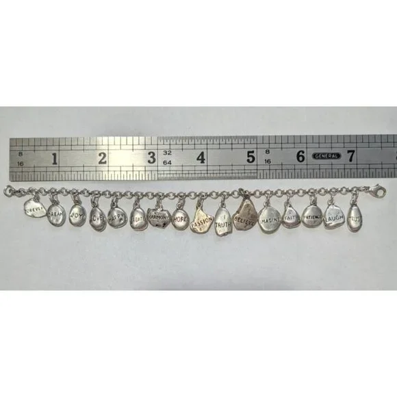 Sterling Silver Charm Bracelet 16 Inspirational Charms Lobster Clasp Size 7 - Picture 9 of 16